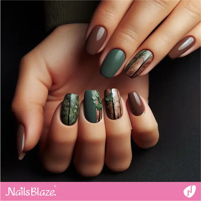 Green and Brown Wood Theme Nails | Love the Forest Nails - NB3026
